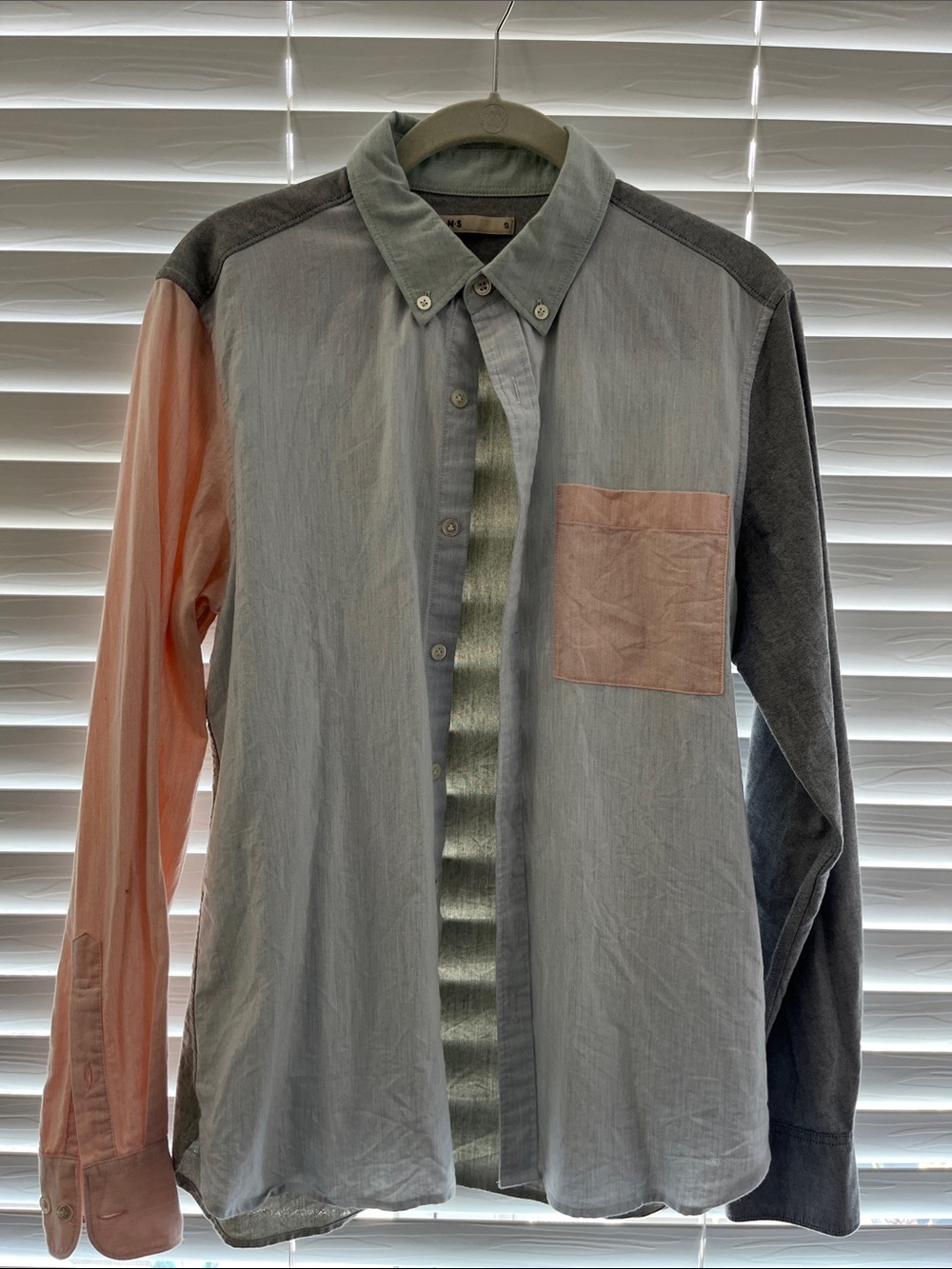 ONS Clothing Colorblock Button-Down Shirt in Pink, Gray & White
